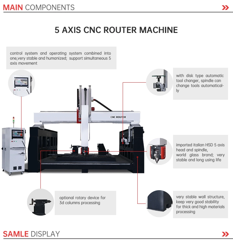 Factory Supply 5 Axis CNC 3D Wood Curving Machine / 5 Axis Wood Carving Machine